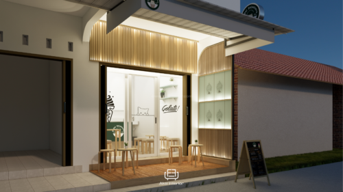 Desain Interior Cafe Gelato dengan Nuansa Natural dan Homie di Sleman